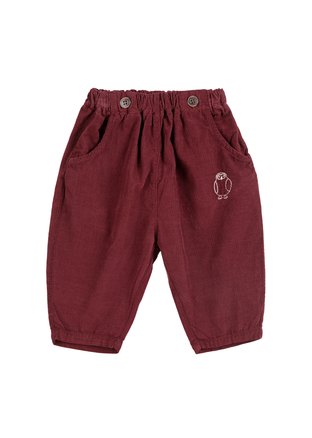 Curious Owl Corduroy Pants in Burgundy Red