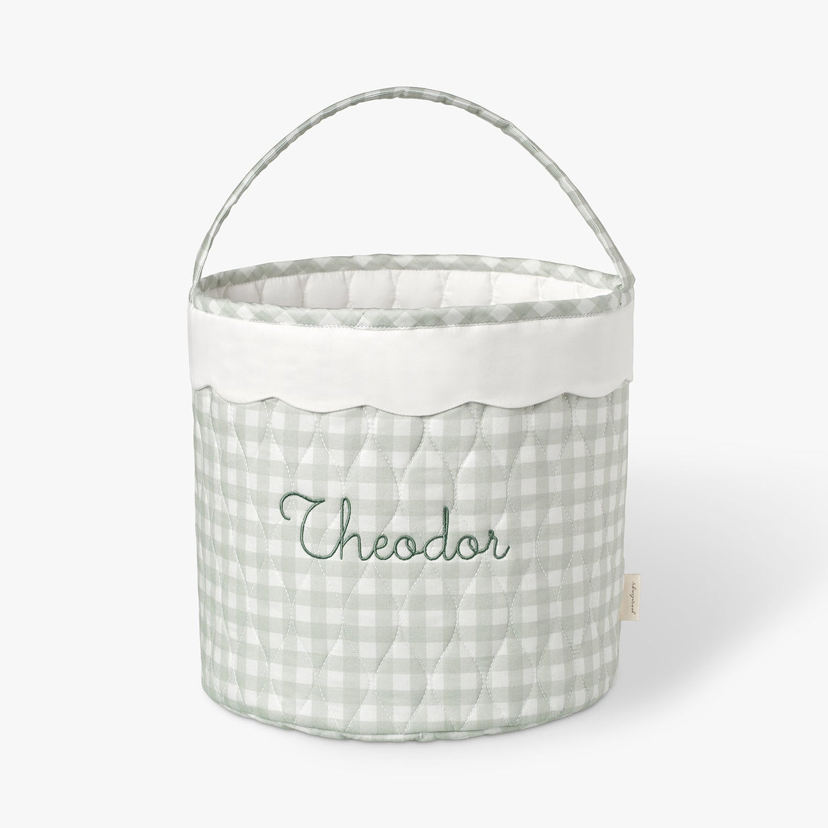 Quilted Storage Basket - Green Gingham