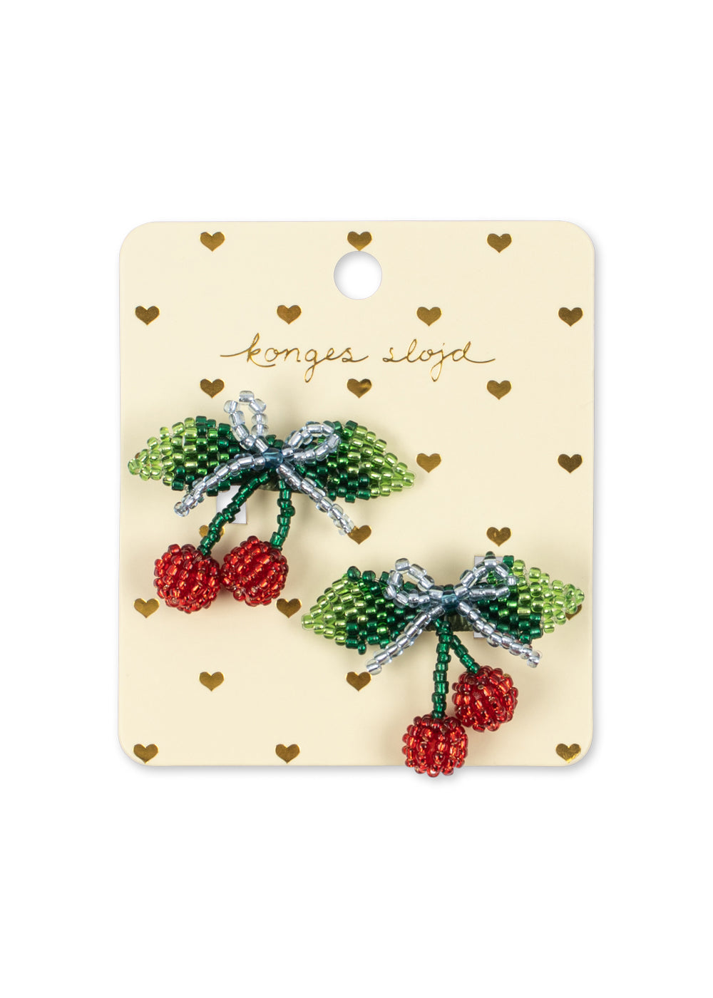 2 Pack Beaded Cherry Bow Hair Clips