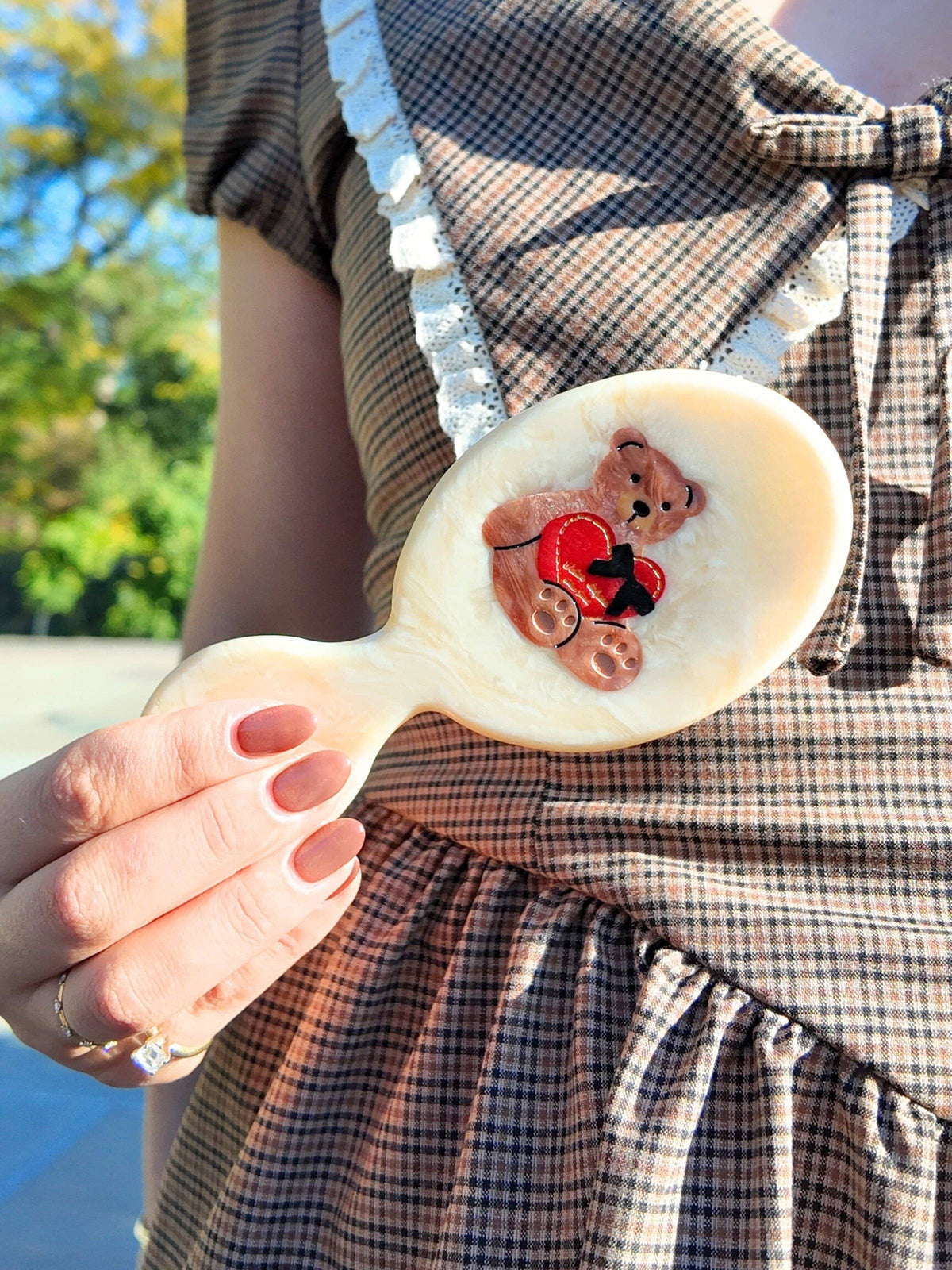 Hand-Painted Love Teddy Mini Hairbrush