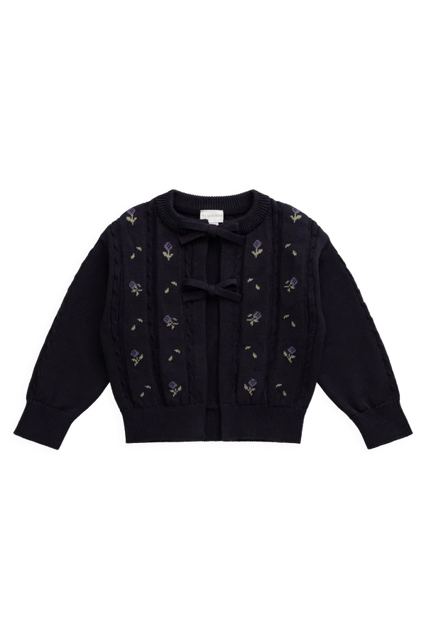 Annabella Knitted Cardigan in Jade Floral Navy Jacquard