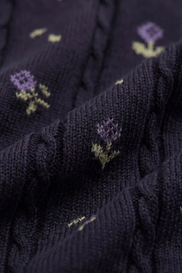 Annabella Knitted Cardigan in Jade Floral Navy Jacquard