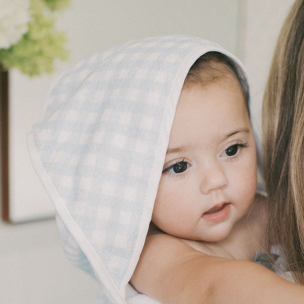 Picnic Gingham Baby Hooded Towel - Blue