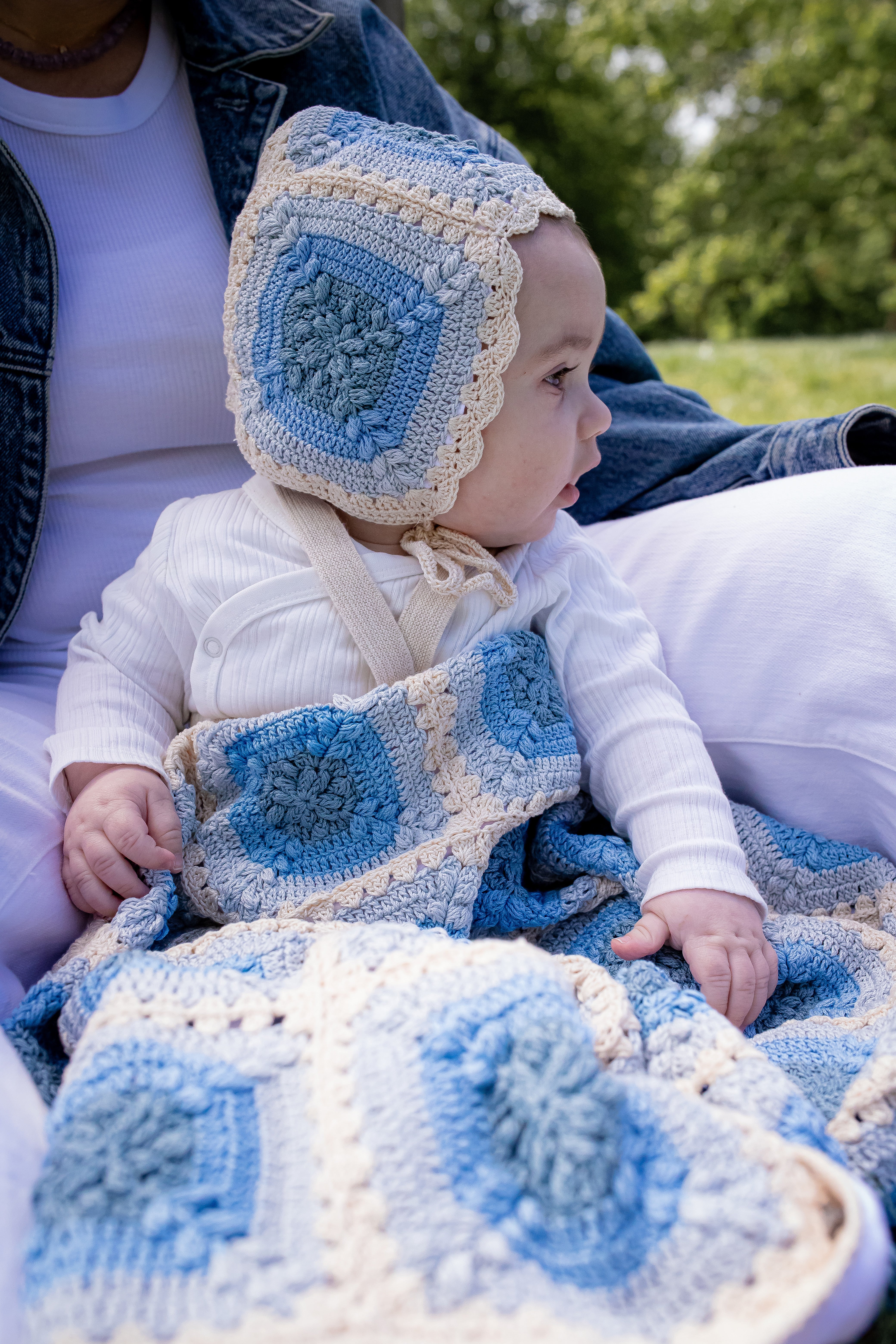 Granny Square Blanket in Sky