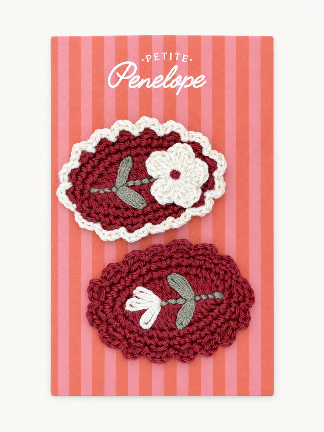 Cranberry Fleur – Burgundy Floral Crochet Hair Clip Set