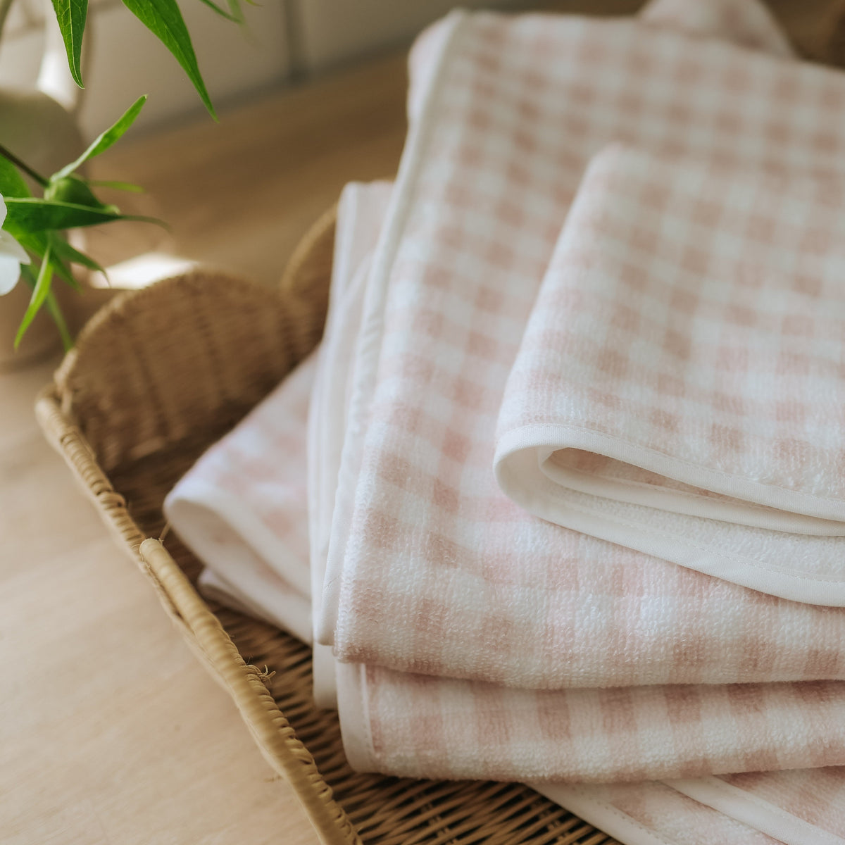 Picnic Gingham Baby Hooded Towel - Pink