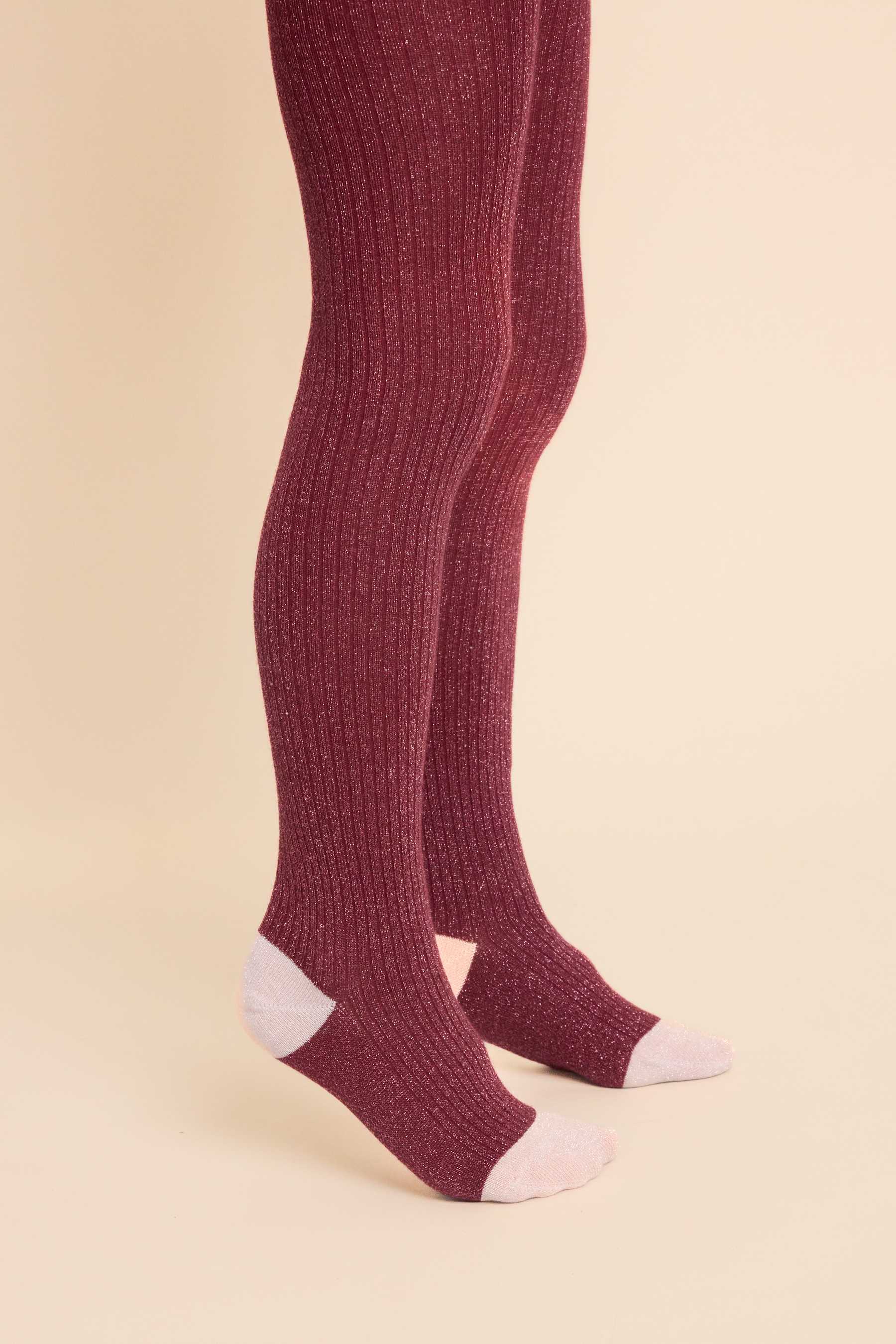 Vera Tights in Cranberry and Pink Glitter