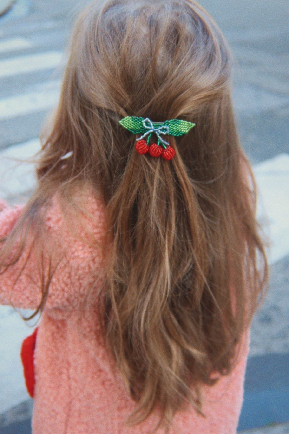2 Pack Beaded Cherry Bow Hair Clips